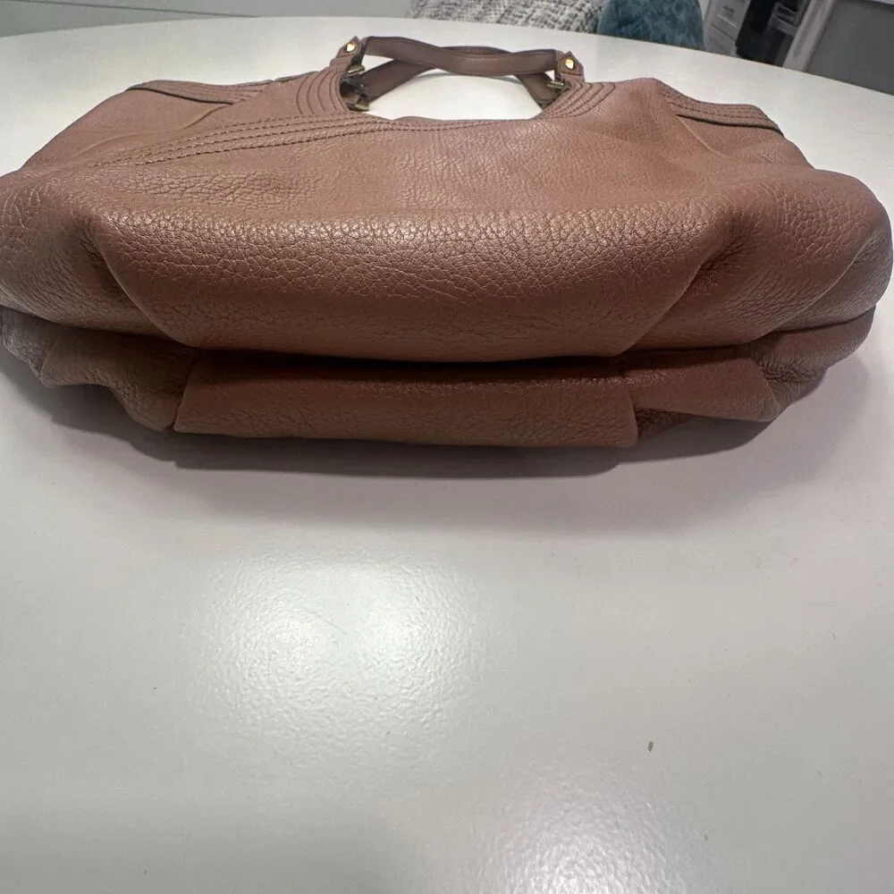 Taupe Pebbled Slouchy Leather Hobo Bag Gold Diagonal Zip Hardware Tassel Large